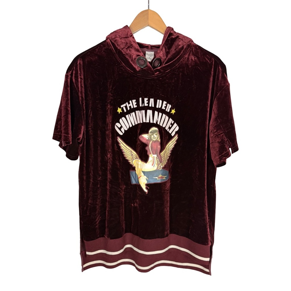 Jessy Line Maroon Graphic Hoodie Velvet Hoodie Men’s Short Sleeve Y2K Retro Rare